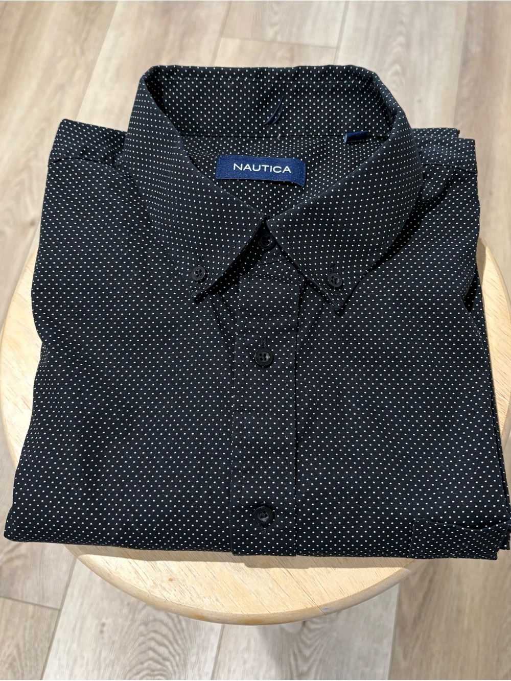 Nautica Men's Black Micro-Polka Dot Button-Down Shirt